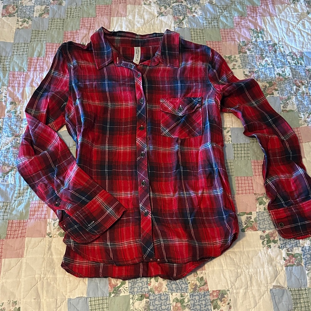 Women's Red Plaid Button Down Shirt